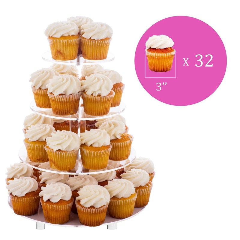 Jusalpha Large 4 Tier Cupcake Stand,Acrylic Round Cake Stand Dessert Tower Tea Party Serving Platter, Cupcake Tree Wedding Party DÃ©cor, Stand with Rod Feet (4RF) - Image 2